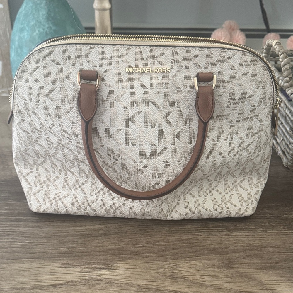 Michael Kors Monogram Beige and Brown Satchel